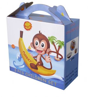 Детски порцеланов сервиз за хранене 3 части Маймунка