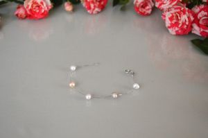 Гривна от сребро и естествени речни перли в бяло и розово