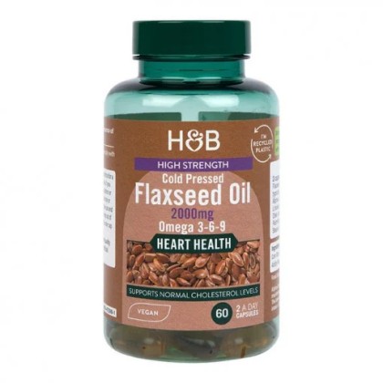 Ленено масло студено пресовано (Flaxseed Oil) 1000мг 60 капсули, H&B