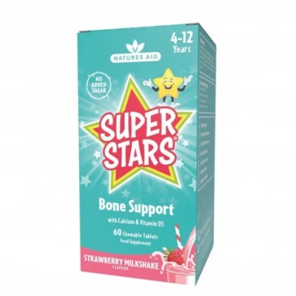 Дъвчащи таблетки за здрави кости за деца 60 броя ,Super Stars Kids Bone Support / Natures Aid