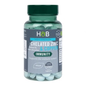 Цинк хелат 25мг с мед (High Strength Chelated Zinc with Copper) 120 таблетки, H&B